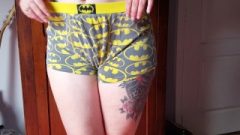 Sensual Tattooed Goth Girl Showing Her Batman Boxers