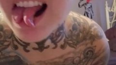 Chubby Split Tongue Tattooed Nerd Masturbate And Strip Tease.