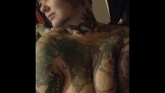 Chubby Tattooed Enormous Breasts Almost Got Caught Smoking Naked.