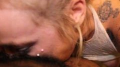 Tattoo Vixen With Face Piercing Chokes On Hairy Big Black Cock Creamy Blowjob & Swallows