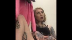 Busty Tatted Golden-haired Wanking In Public Fitting Room