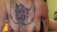 Filthy Inked Split Tongue Bitch Has Booty Bling Buttplug For Breakfast