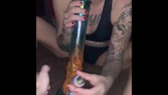 Inked Gf Rubbing Fanny And Smoking Weed