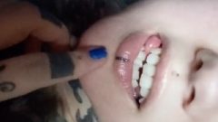 The Most Giggliest Tatted Up Massive Breasts Split Tongue Play