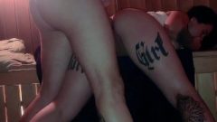 Dude Facefuck And Doggystyle Banging Tatted Bitch In Sauna