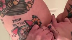 Provocative Inked Pawg Wife Pisses Her Panties