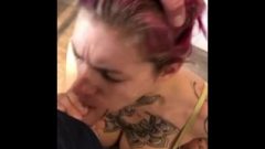 Gorgeous Tatted Woman Blow-job Blow Job Enormous Boobs